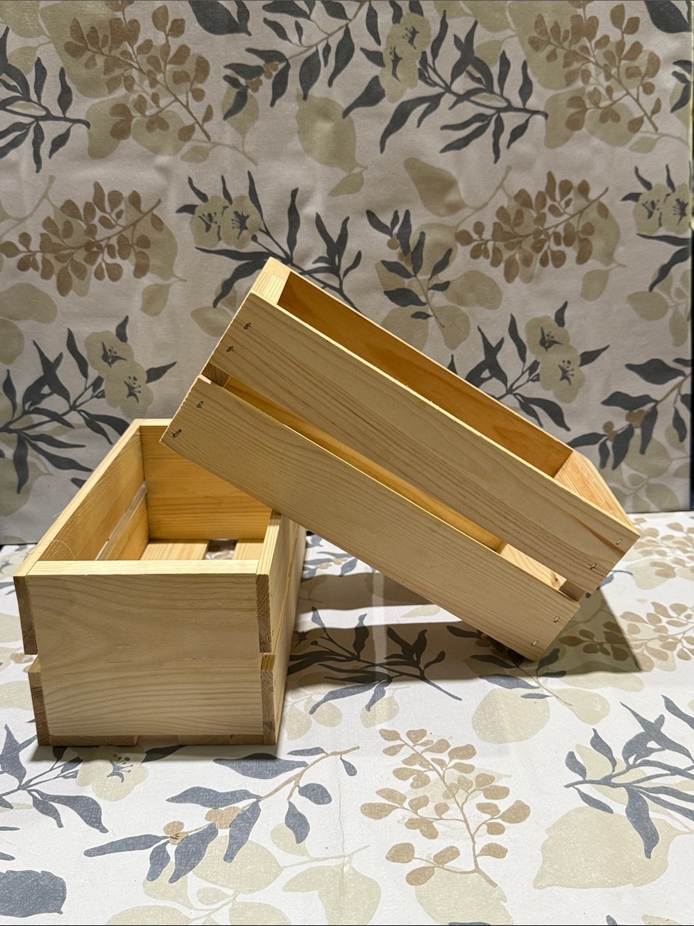 Set of 2 Natural Wood Slatted Crates- Light Wood
